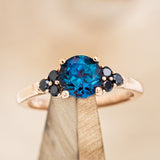 "MOXY" - ROUND CUT LAB-GROWN ALEXANDRITE ENGAGEMENT RING WITH BLACK DIAMOND ACCENTS