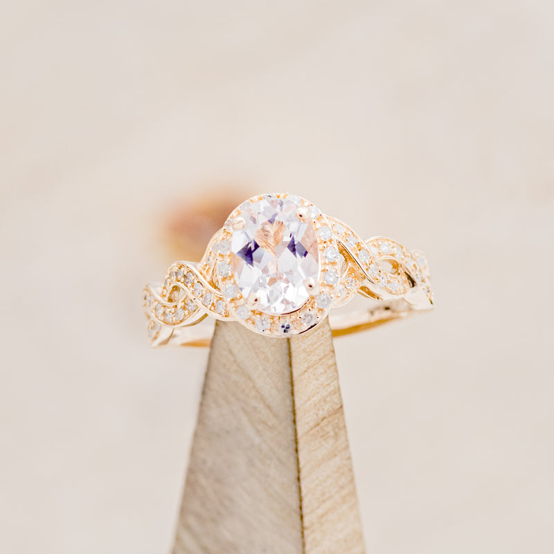"CLAUDIA" - BRIDAL SUITE - OVAL MORGANITE ENGAGEMENT RING WITH DIAMOND ACCENTS & TRACERS