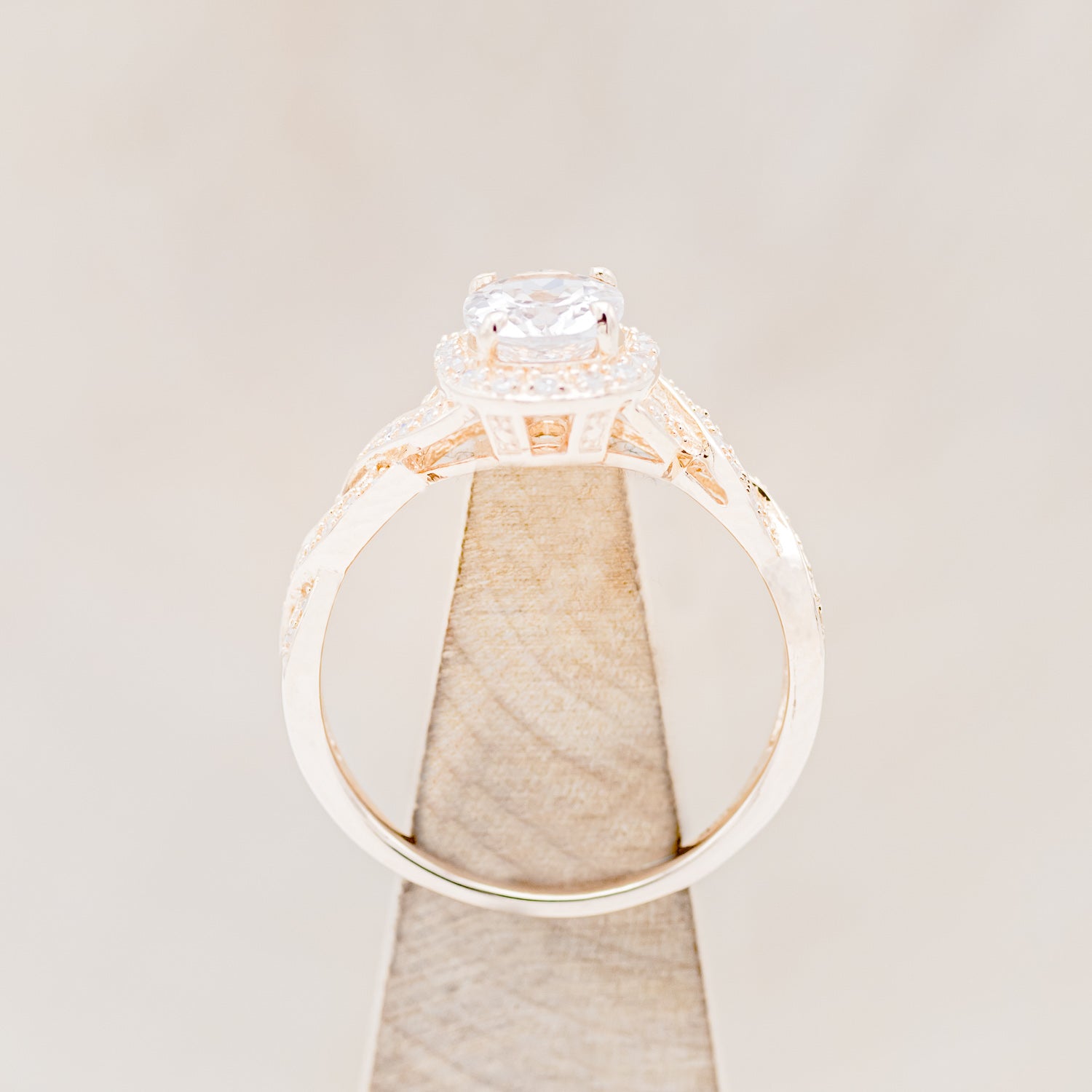 "CLAUDIA" - BRIDAL SUITE - OVAL MORGANITE ENGAGEMENT RING WITH DIAMOND ACCENTS & TRACERS-9
