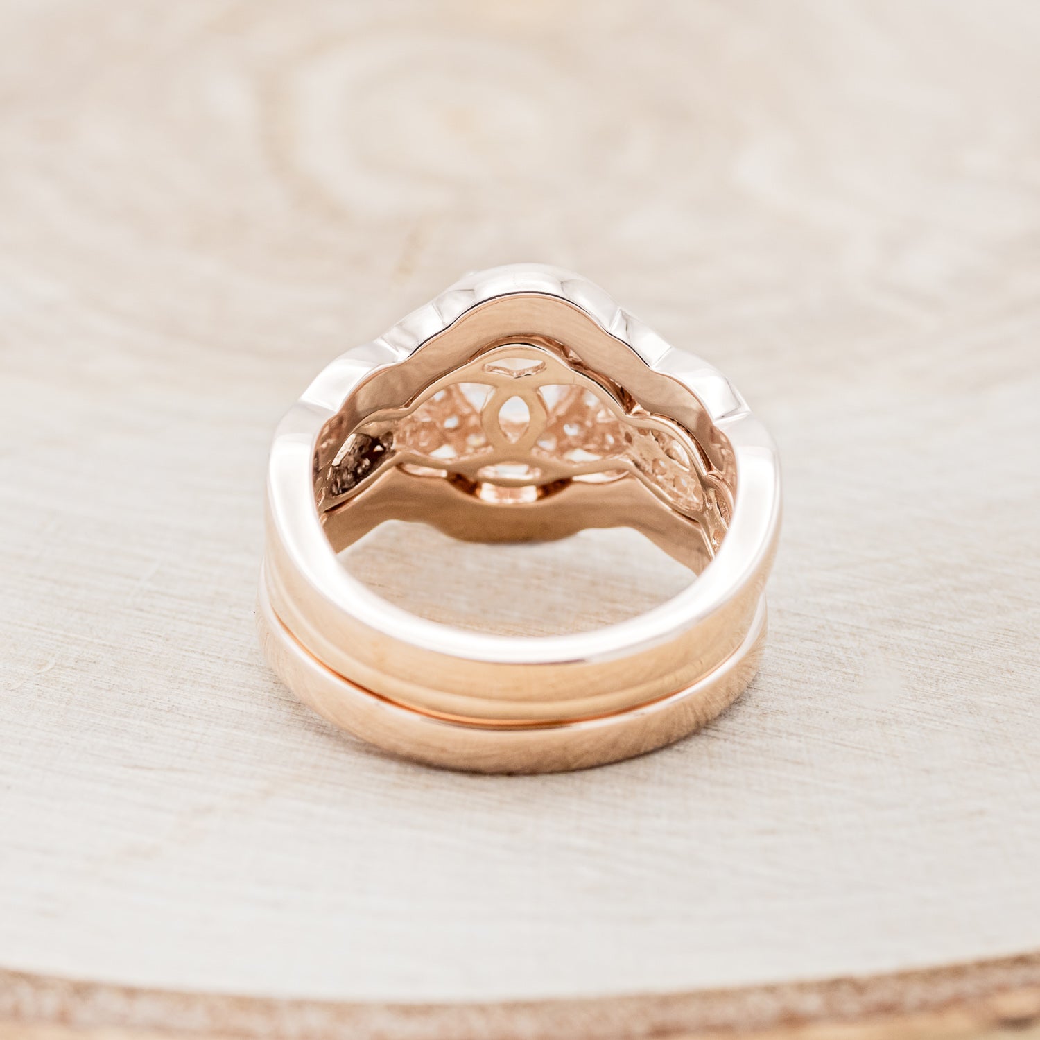 "CLAUDIA" - BRIDAL SUITE - OVAL MORGANITE ENGAGEMENT RING WITH DIAMOND ACCENTS & TRACERS-5