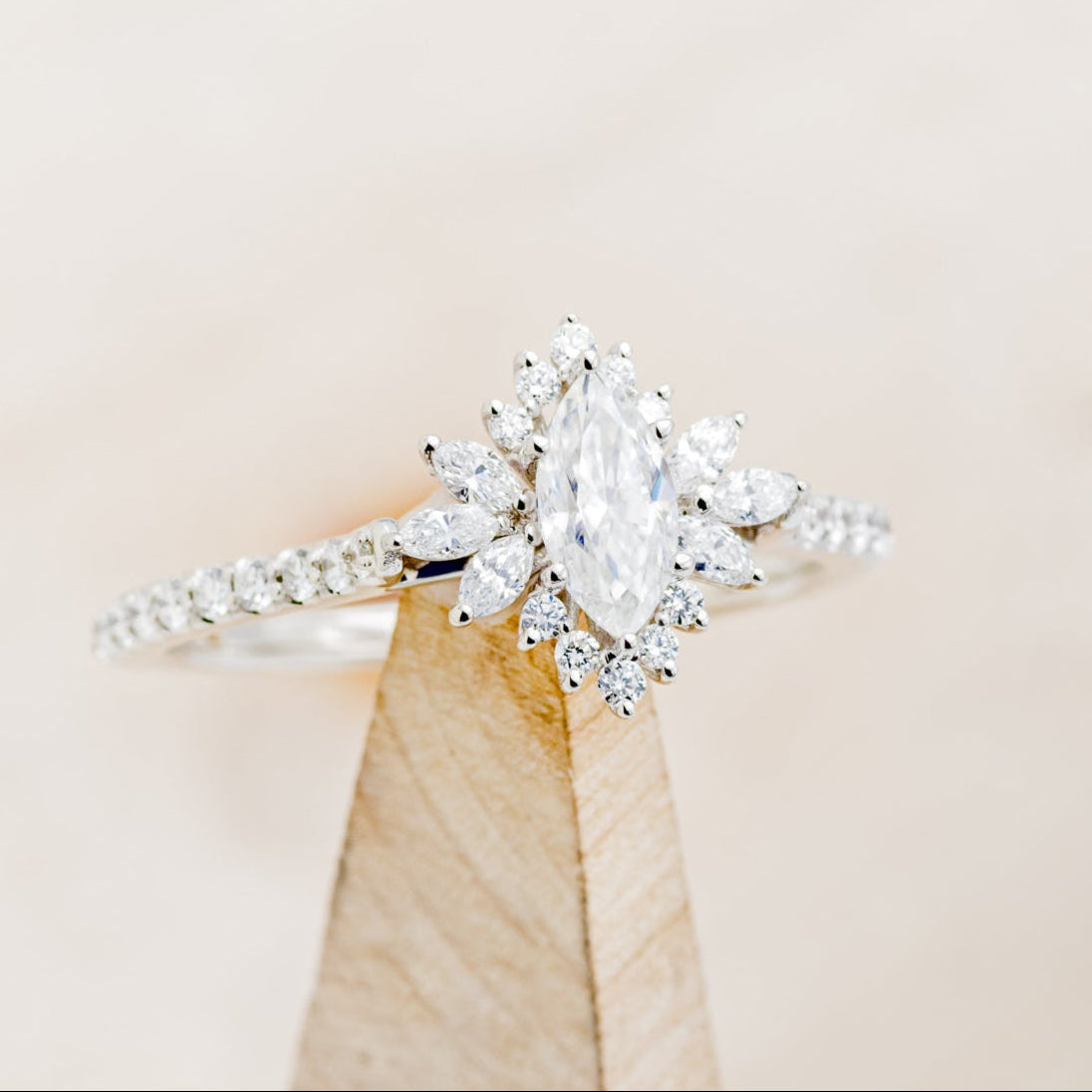 "FRITZI" - MARQUISE CUT MOISSANITE ENGAGEMENT RING WITH DIAMOND ACCENTS-7