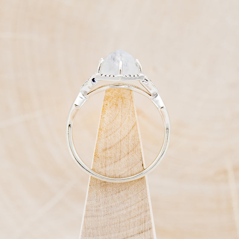 "LUCY IN THE SKY" - FACETED HEXAGON MOONSTONE ENGAGEMENT RING WITH BLACK DIAMOND HALO & TURQUOISE INLAYS