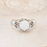 "LUCY IN THE SKY" - FACETED HEXAGON MOONSTONE ENGAGEMENT RING WITH BLACK DIAMOND HALO & TURQUOISE INLAYS-4