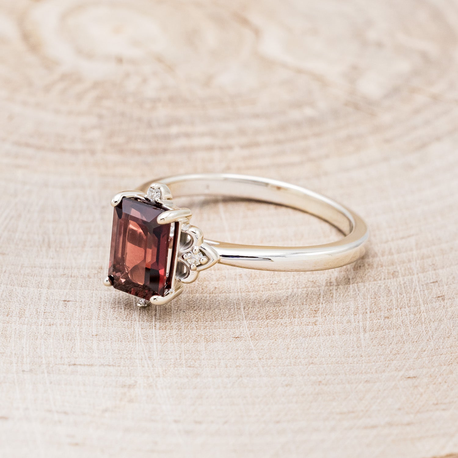 "ZELLA" - EMERALD-CUT MOZAMBIQUE GARNET ENGAGEMENT RING WITH DIAMOND ACCENTS-3