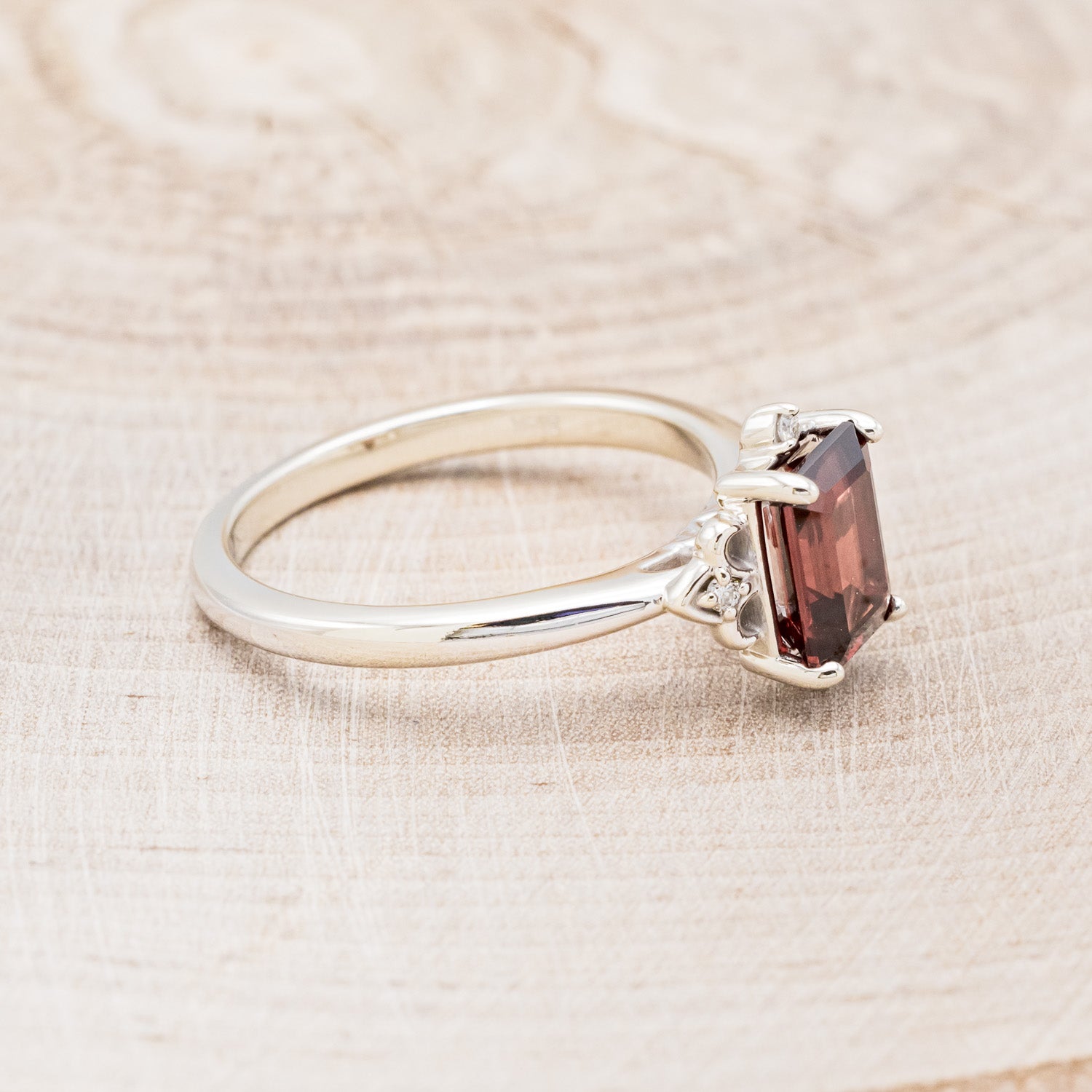 "ZELLA" - EMERALD-CUT MOZAMBIQUE GARNET ENGAGEMENT RING WITH DIAMOND ACCENTS-2