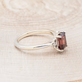 "ZELLA" - EMERALD-CUT MOZAMBIQUE GARNET ENGAGEMENT RING WITH DIAMOND ACCENTS- 14K WHITE GOLD - SIZE 7