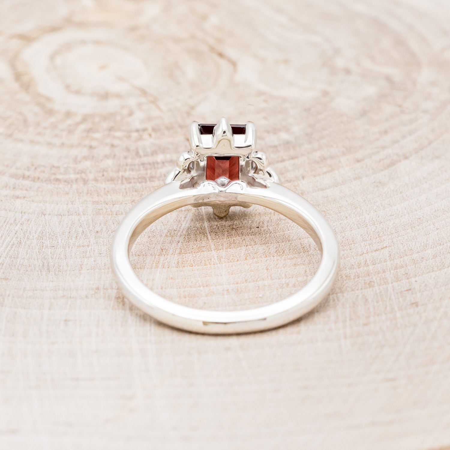 "ZELLA" - EMERALD-CUT MOZAMBIQUE GARNET ENGAGEMENT RING WITH DIAMOND ACCENTS-5