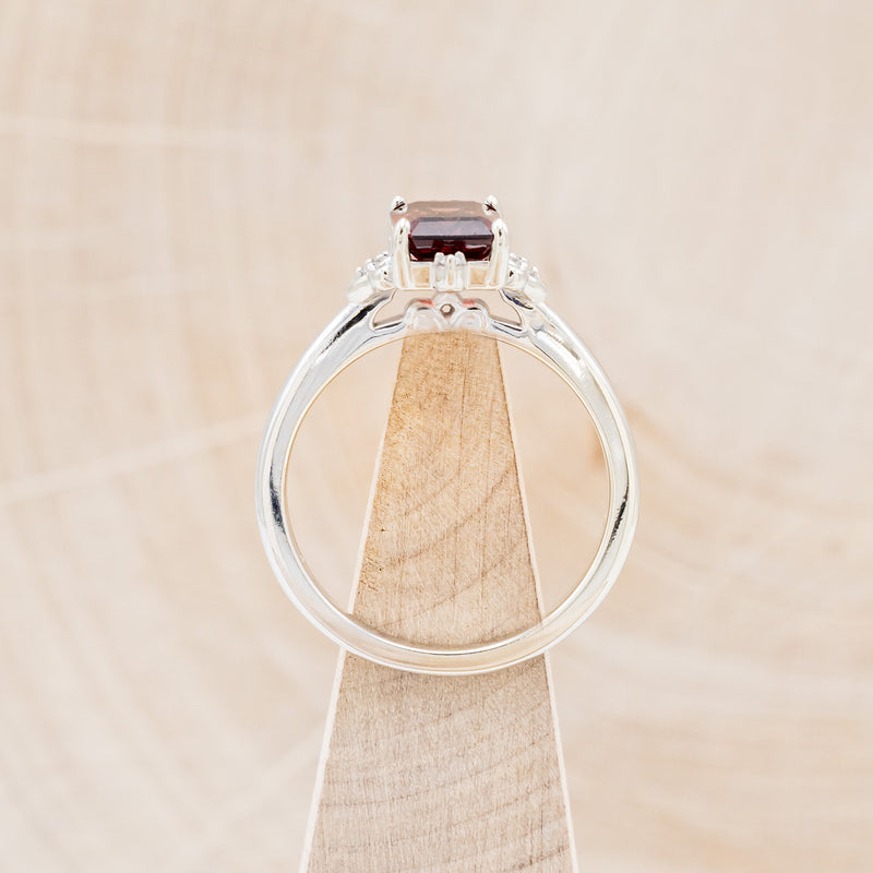 "ZELLA" - EMERALD-CUT MOZAMBIQUE GARNET ENGAGEMENT RING WITH DIAMOND ACCENTS-6