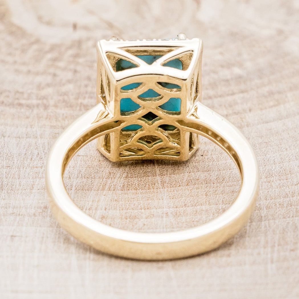 "SIENNA" - EMERALD CUT TURQUOISE ENGAGEMENT RING WITH DIAMOND HALO & ACCENTS-5