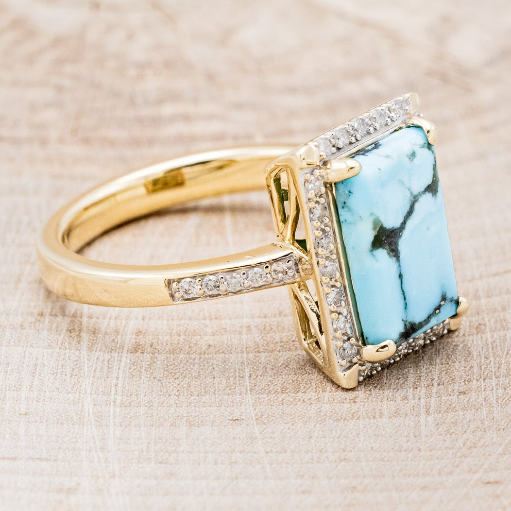 "SIENNA" - EMERALD CUT TURQUOISE ENGAGEMENT RING WITH DIAMOND HALO & ACCENTS-2