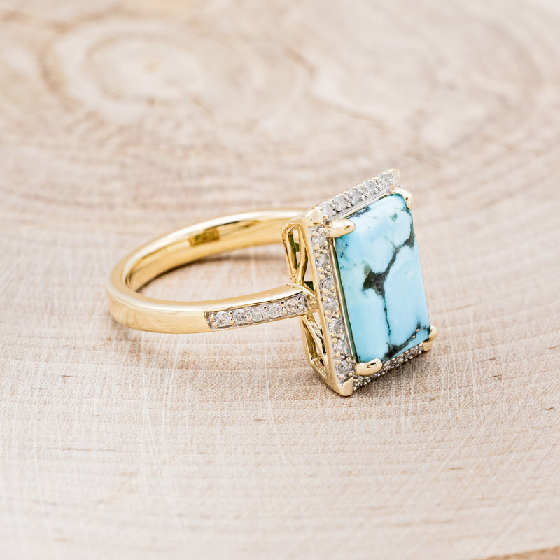 "SIENNA" - EMERALD CUT TURQUOISE ENGAGEMENT RING WITH DIAMOND HALO & ACCENTS-2