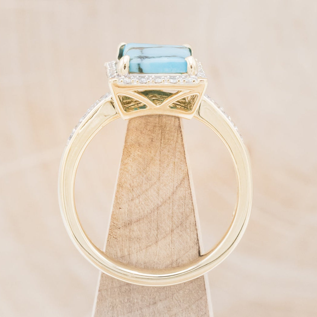 "SIENNA" - EMERALD CUT TURQUOISE ENGAGEMENT RING WITH DIAMOND HALO & ACCENTS-6