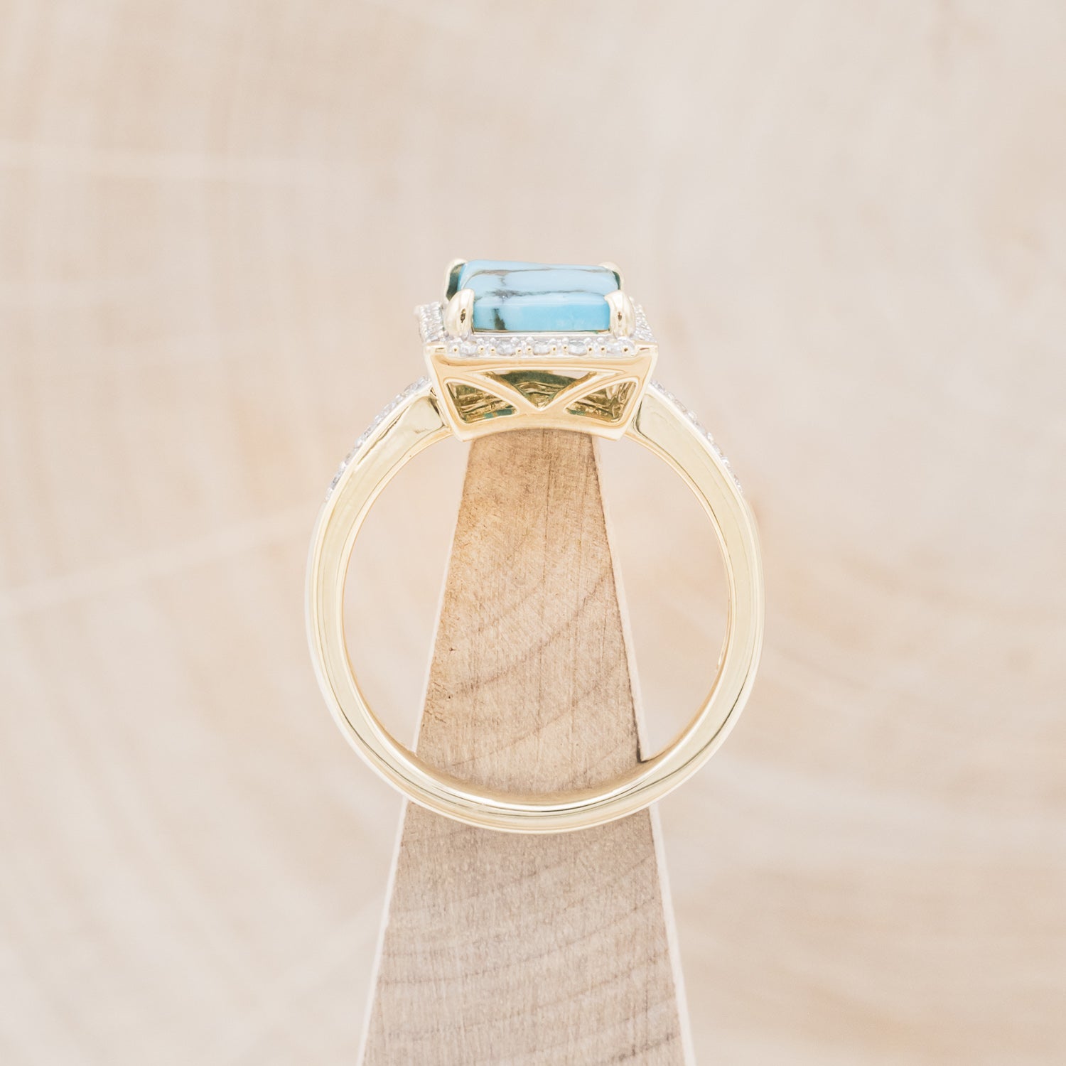 "SIENNA" - EMERALD CUT TURQUOISE ENGAGEMENT RING WITH DIAMOND HALO & ACCENTS-6