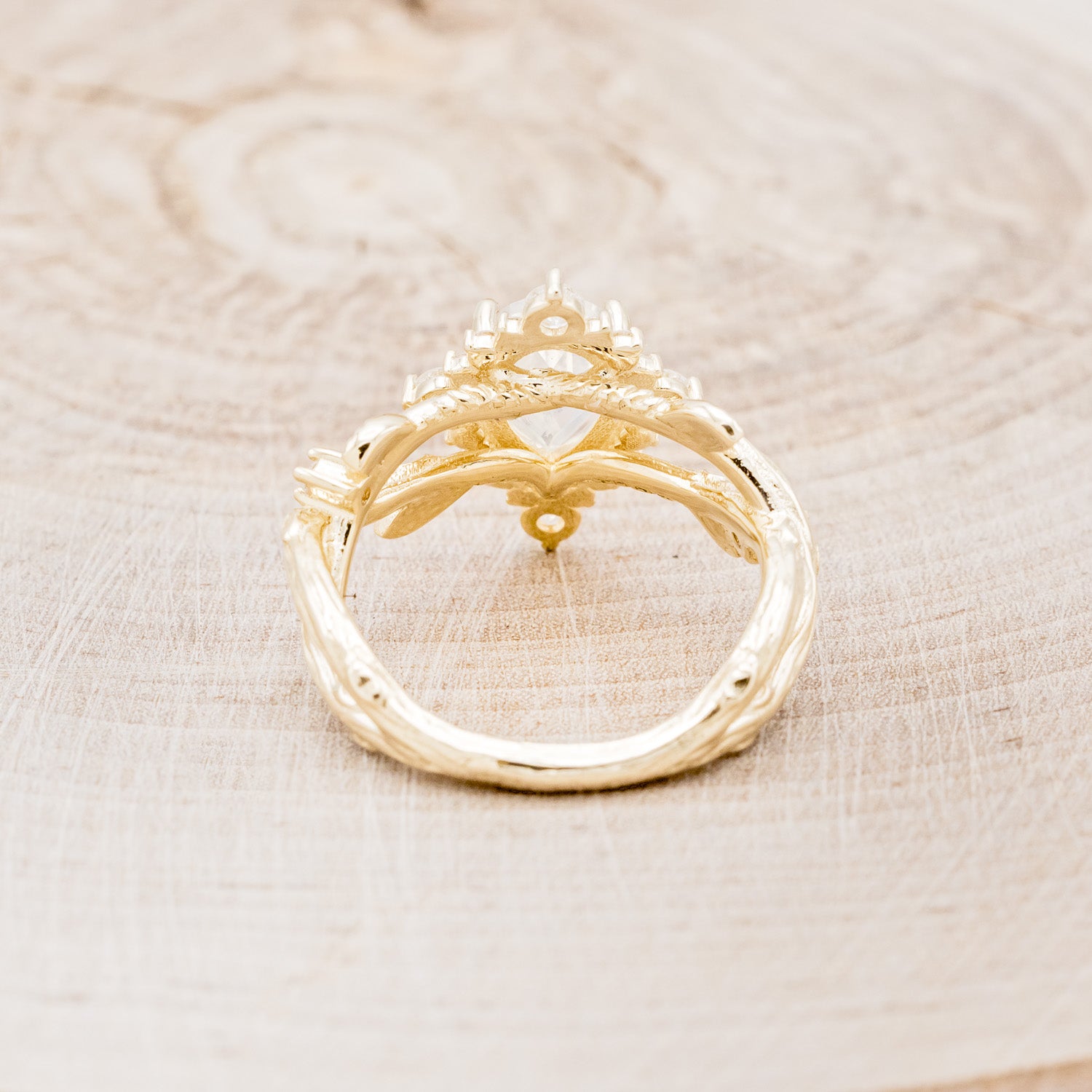 "ARTEMIS ON THE VINE DIVINE" - PEAR MOONSTONE ENGAGEMENT RING WITH DIAMOND ACCENTS & A BRANCH-STYLE BAND-12