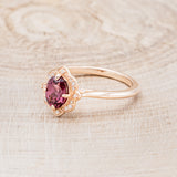 "JANE" - OVAL CUT RHODOLITE GARNET ENGAGEMENT RING WITH DIAMOND ACCENTS & TRACER