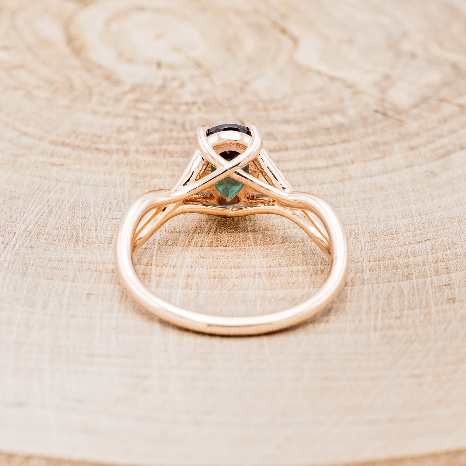 "ROSLYN" - PEAR SHAPED LAB-GROWN ALEXANDRITE ENGAGEMENT RING WITH BLACK DIAMOND ACCENTS-5