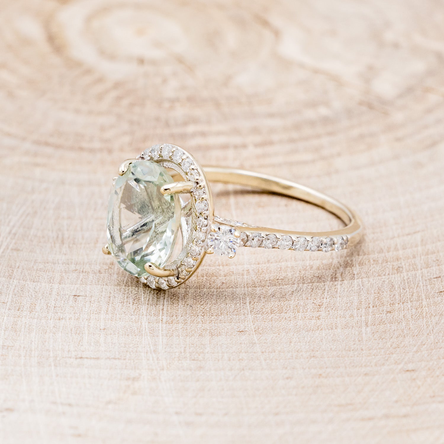 "KB" - OVAL PRASIOLITE GREEN QUARTZ ENGAGEMENT RING WITH DIAMOND HALO & ACCENTS-9