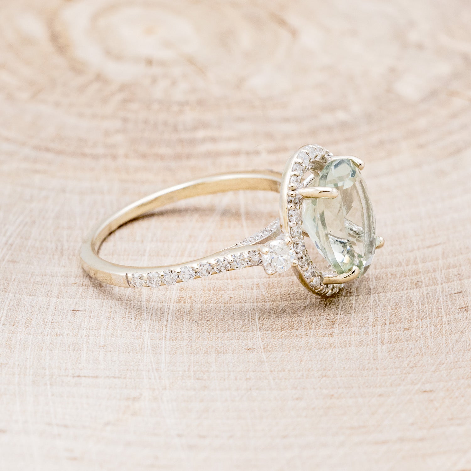 "KB" - OVAL PRASIOLITE GREEN QUARTZ ENGAGEMENT RING WITH DIAMOND HALO & ACCENTS-8