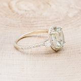 "KB" - OVAL PRASIOLITE GREEN QUARTZ ENGAGEMENT RING WITH DIAMOND HALO & ACCENTS