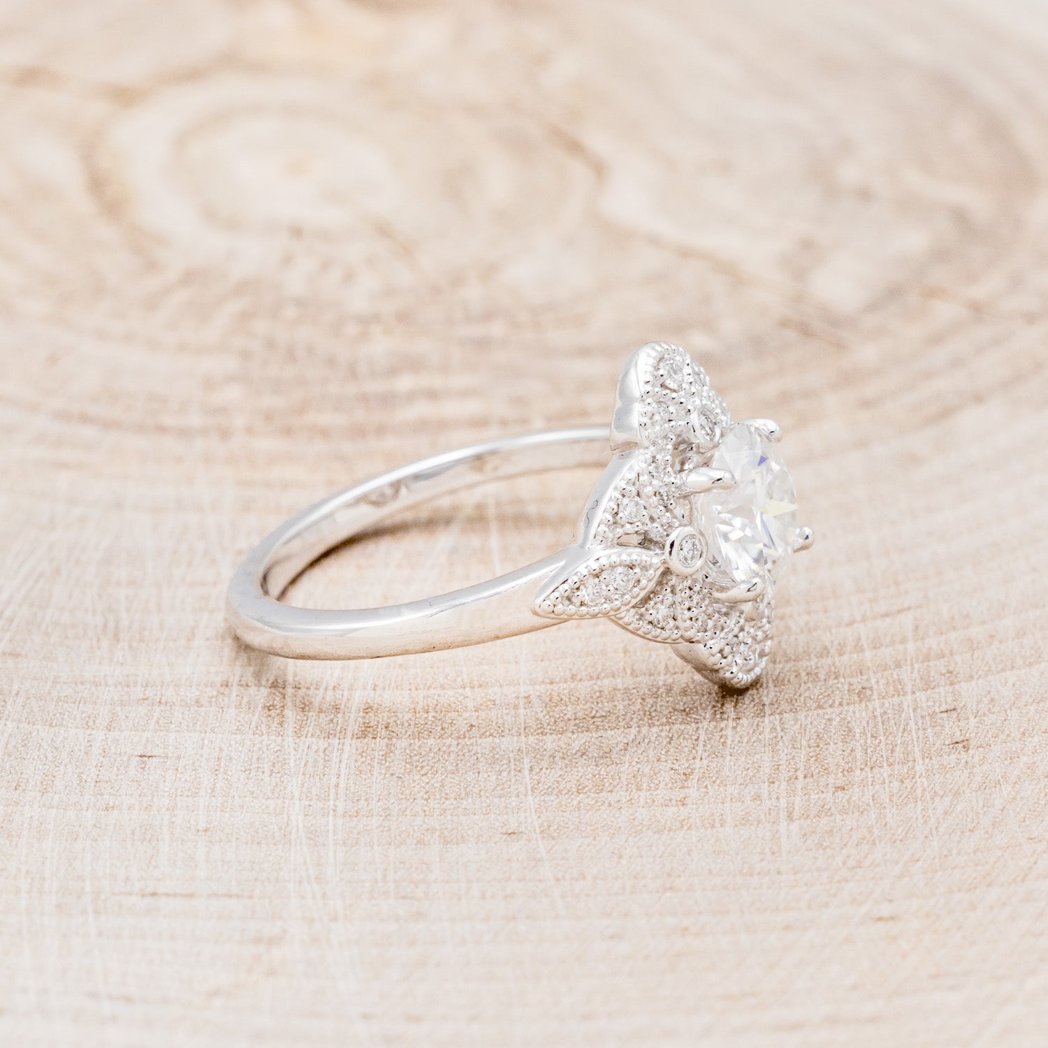 "FLORENCE" - ROUND CUT MOISSANITE ENGAGEMENT RING WITH DIAMOND ACCENTS-2