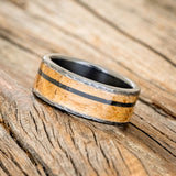 "RAINIER" - WHISKEY BARREL & OFFSET CHARRED WHISKEY BARREL WEDDING BAND WITH A HAMMERED EDGES-2