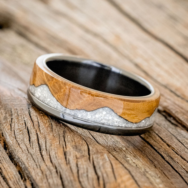 EZRA - WHISKEY BARREL OAK WITH DIAMOND DUST WEDDING RING – Staghead Designs