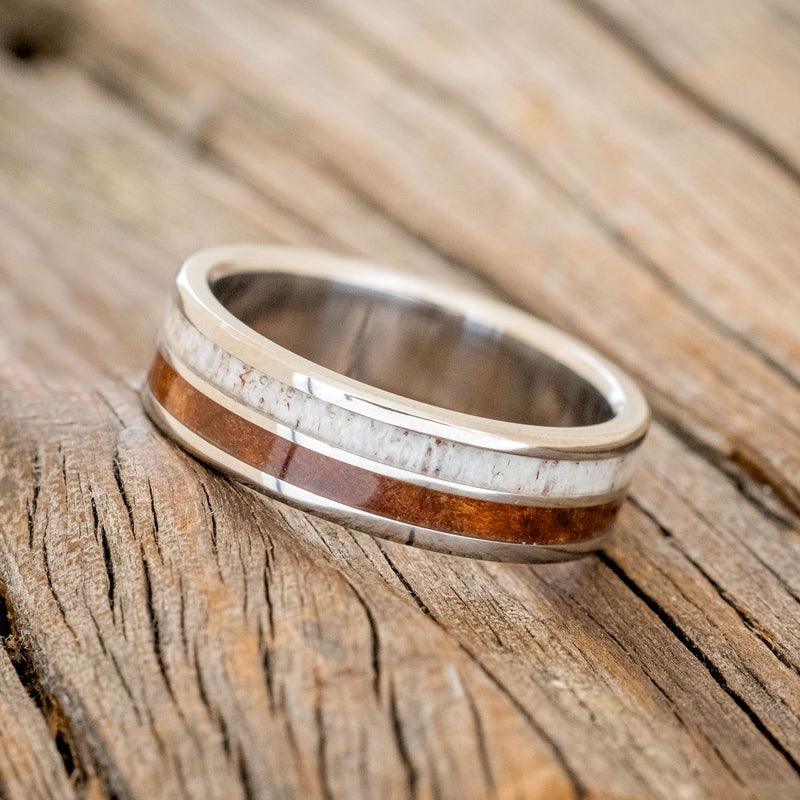 "DYAD" - MATCHING SET OF ANTLER & REDWOOD WEDDING BANDS-6