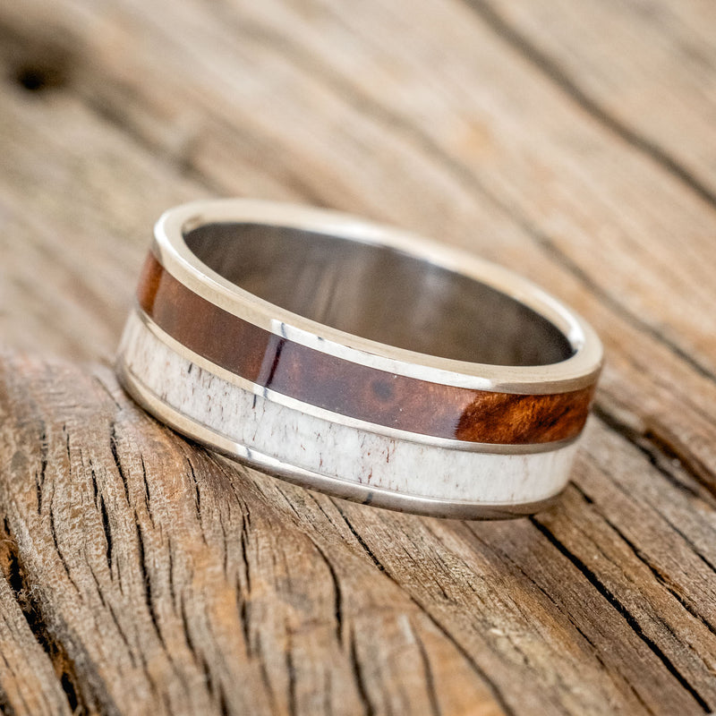 "DYAD" - MATCHING SET OF ANTLER & REDWOOD WEDDING BANDS-4