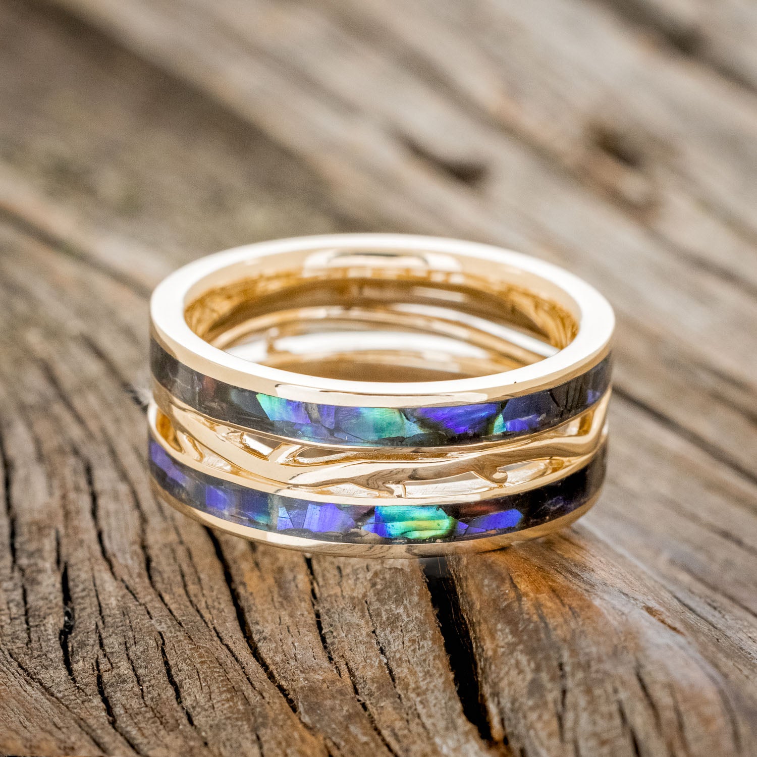 MEN'S "ARTEMIS" - PAUA SHELL WEDDING RING FEATURING A 14K GOLD BAND-3