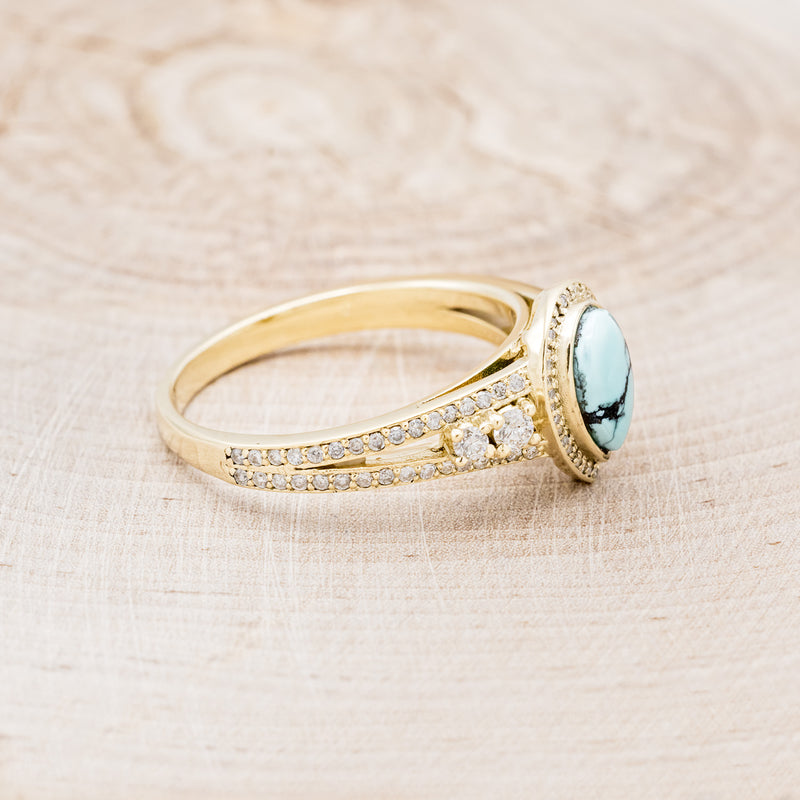 "SOFIA" - PEAR-SHAPED TURQUOISE ENGAGEMENT RING WITH DIAMOND HALO & ACCENTS-8