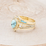 "SOFIA" - BRIDAL SUITE - PEAR SHAPED TURQUOISE ENGAGEMENT RING WITH DIAMOND HALO & TRACERS-3