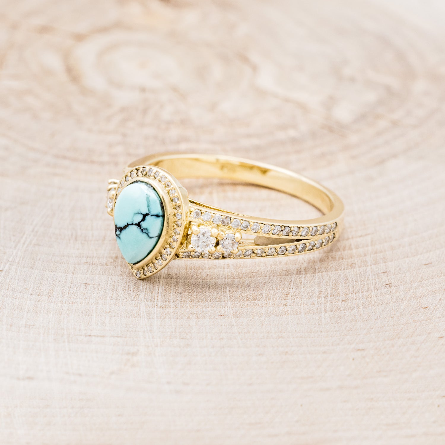 "SOFIA" - PEAR-SHAPED TURQUOISE ENGAGEMENT RING WITH DIAMOND HALO & ACCENTS-9