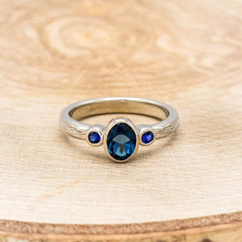 OVAL LAB-GROWN ALEXANDRITE ENGAGEMENT RING WITH SAPPHIRE ACCENTS