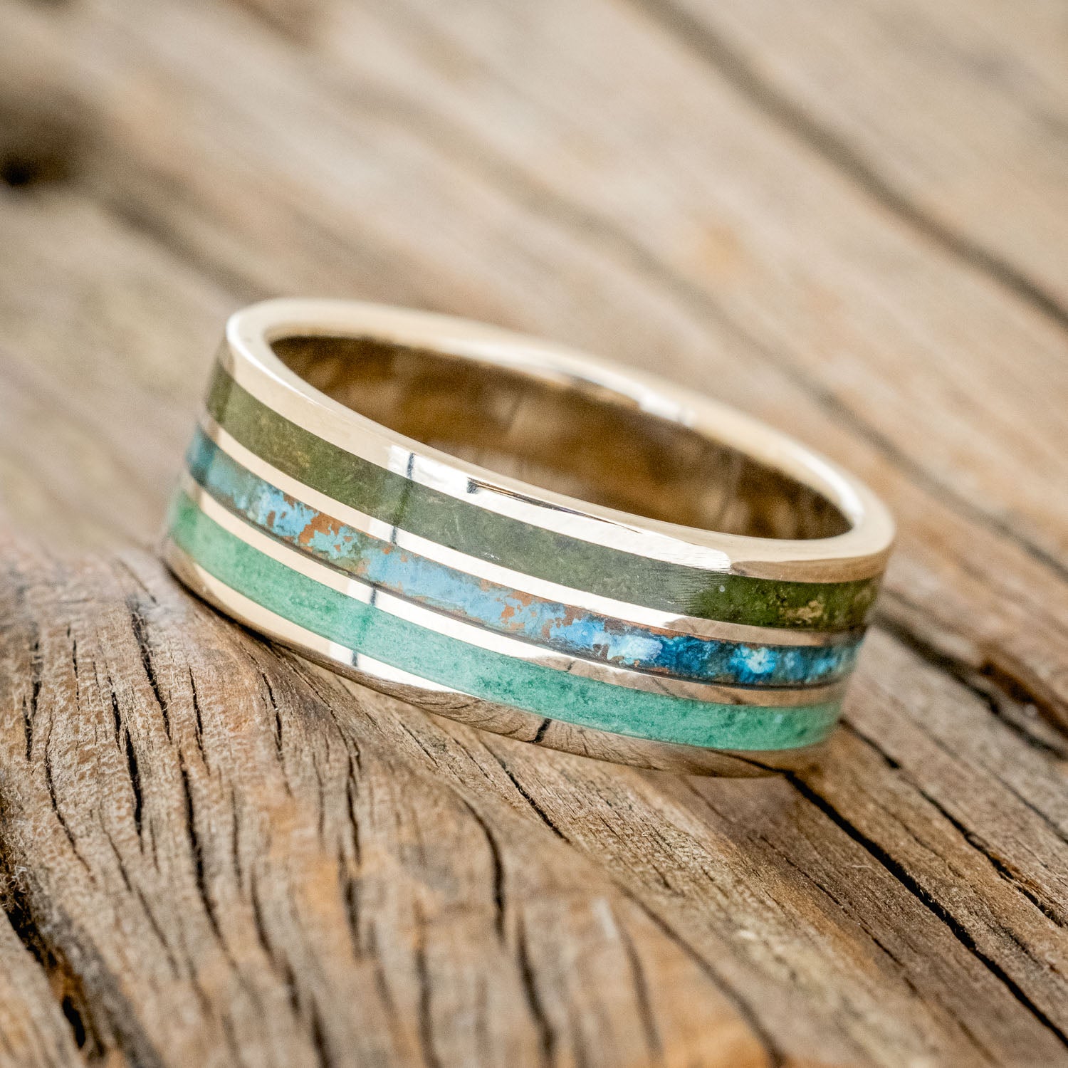 "RIO" - MOSS, PATINA COPPER & MALACHITE WEDDING BAND-5