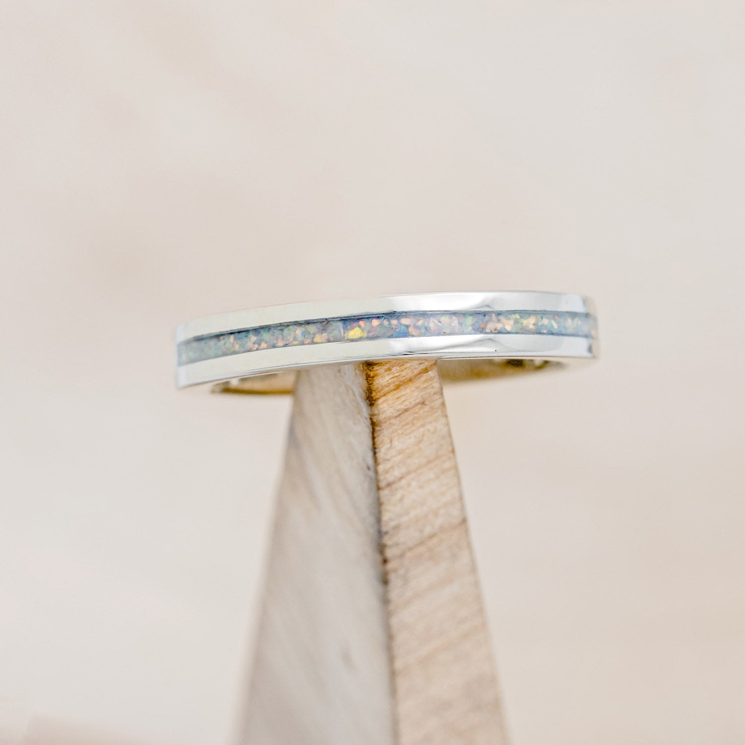 "HARMONY" - TURQUOISE AND FIRE & ICE OPAL SPLIT STACKING BAND WITH A DIAMOND ACCENT-6