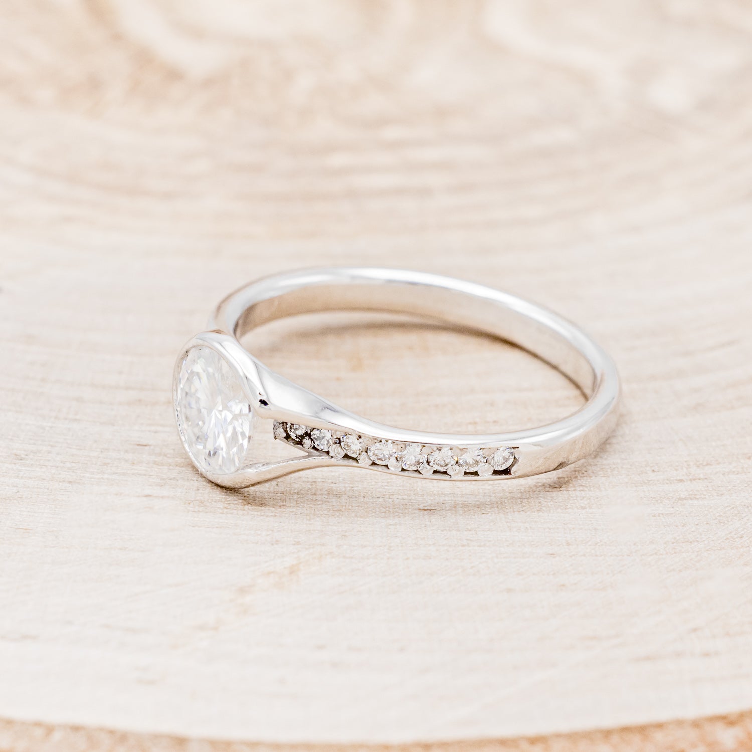 BEZEL SET MOISSANITE ENGAGEMENT RING WITH DIAMOND ACCENTS-3