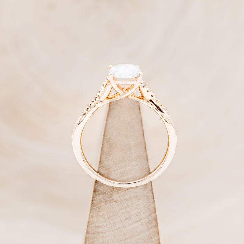 "ROSLYN" - OVAL OPAL ENGAGEMENT RING WITH DIAMOND ACCENTS - 14K ROSE GOLD - SIZE 5 1/4-5