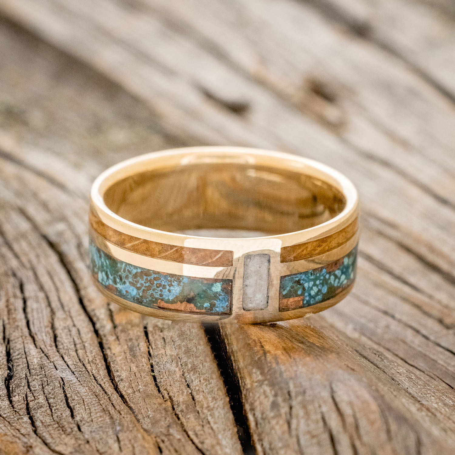 "BOWER" - PATINA COPPER, WHISKEY BARREL OAK & GRANITE WEDDING BAND-3