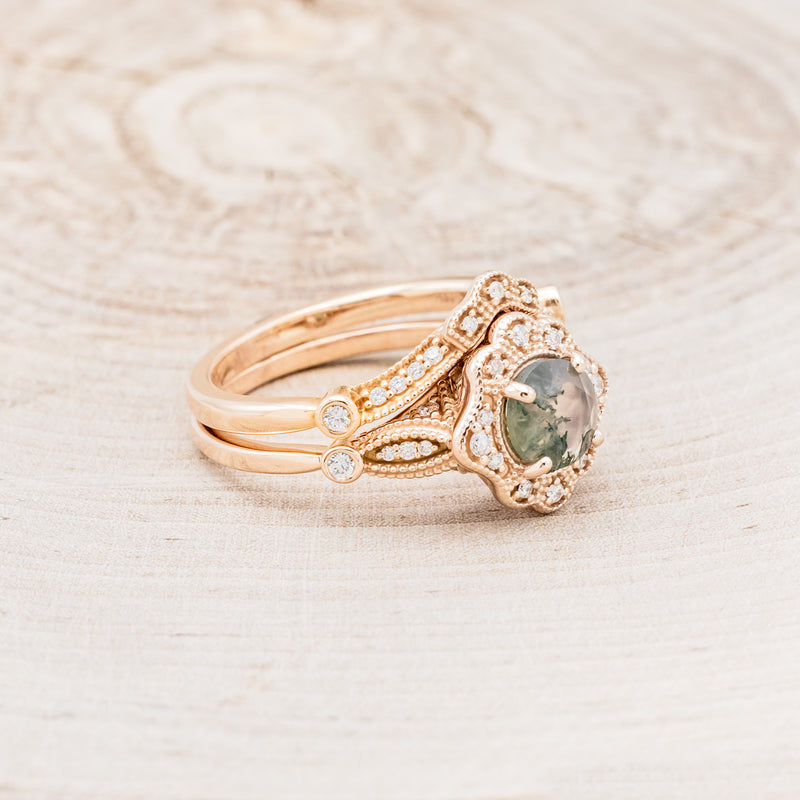 "EILEEN" - ROUND CUT MOSS AGATE ENGAGEMENT RING WITH DIAMOND ACCENTS & TRACER-2