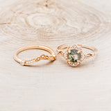 "EILEEN" - ROUND CUT MOSS AGATE ENGAGEMENT RING WITH DIAMOND ACCENTS & TRACER-5