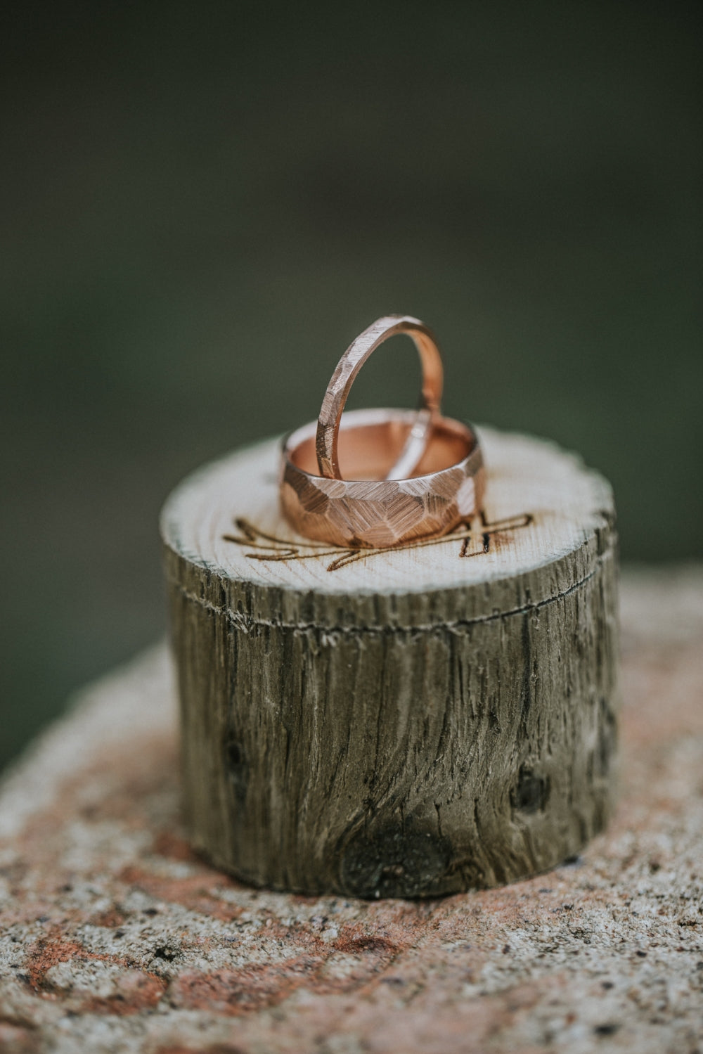 MATCHING SET OF FACETED WEDDING RINGS FEATURING TEXTURED 14K GOLD BANDS-18