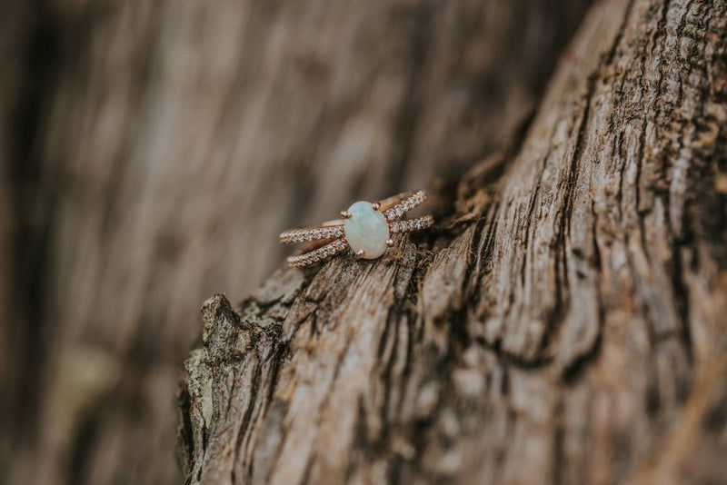 OPAL STONE SET ON 14K GOLD DIAMOND BAND (available in 14K rose, white and yellow gold) - Staghead Designs - Antler Rings By Staghead Designs
