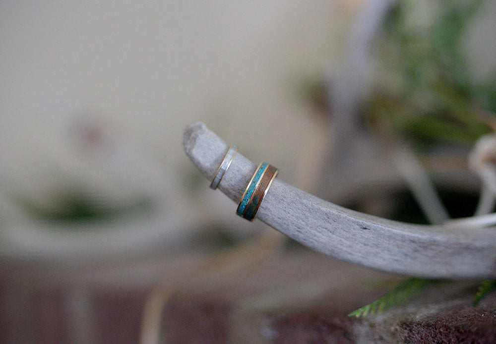 "RAPTOR" - PATINA COPPER & TURQUOISE WEDDING BAND-20