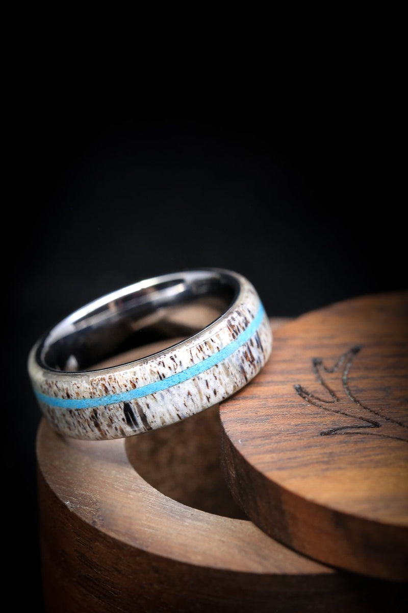 "REMMY" - ANTLER & TURQUOISE WEDDING BAND - READY TO SHIP-4