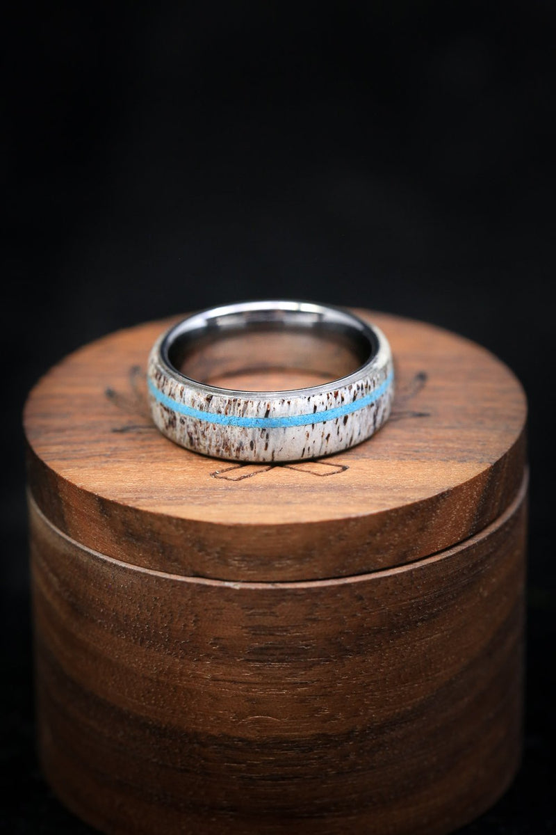 "REMMY" - ANTLER & TURQUOISE WEDDING BAND - READY TO SHIP-5