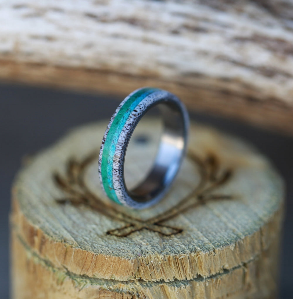 "CANYON" - MALACHITE, ANTLER & TURQUOISE WEDDING BAND-8