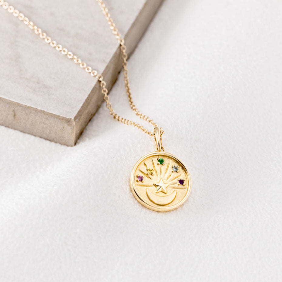PETITE MULTI-GEMSTONE CELESTIAL COIN NECKLACE-2