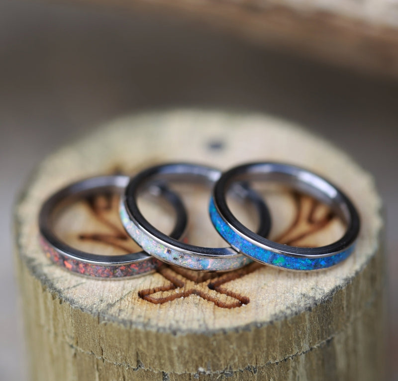 OPAL STACKING WEDDING BANDS (available in red, blue, and white opal) - Staghead Designs - Antler Rings By Staghead Designs
