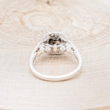 "OPHELIA" - CUSHION CUT SALT & PEPPER DIAMOND ENGAGEMENT RING WITH DIAMOND HALO & ACCENTS