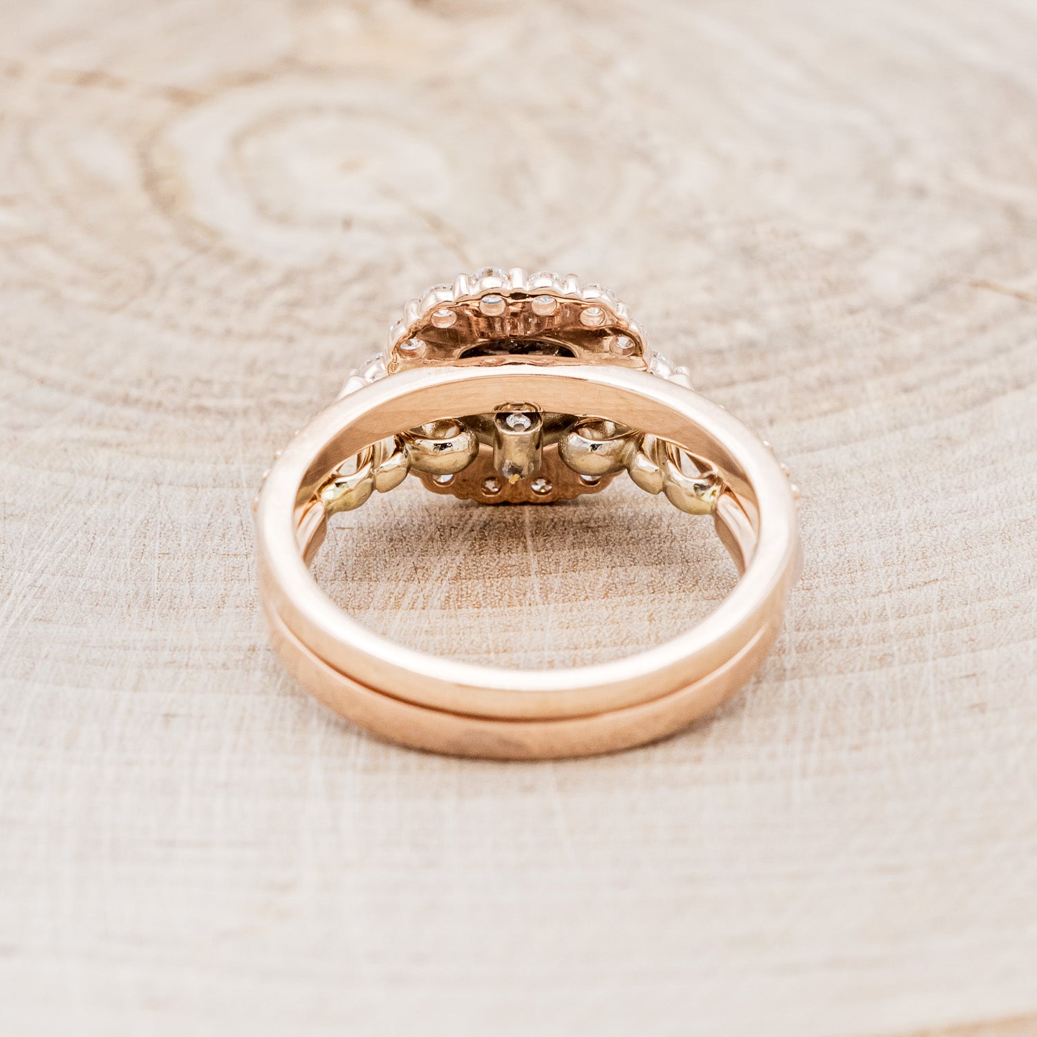 "OPHELIA" - CUSHION CUT SALT & PEPPER DIAMOND ENGAGEMENT RING WITH "STELLA" STACKING BAND-6